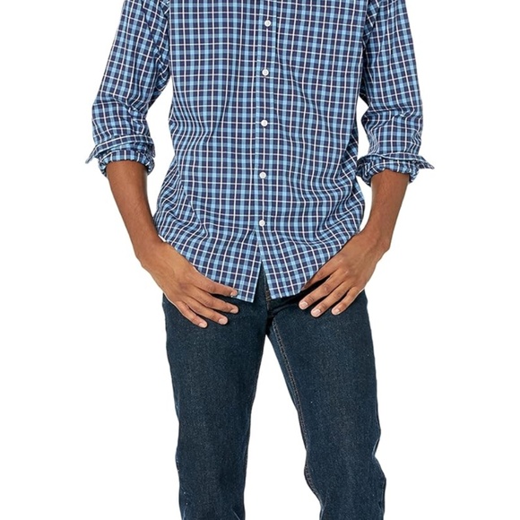 Men's XXL Regular-Fit Long-Sleeve Blue Plaid Poplin Shirt, - Picture 3 of 9